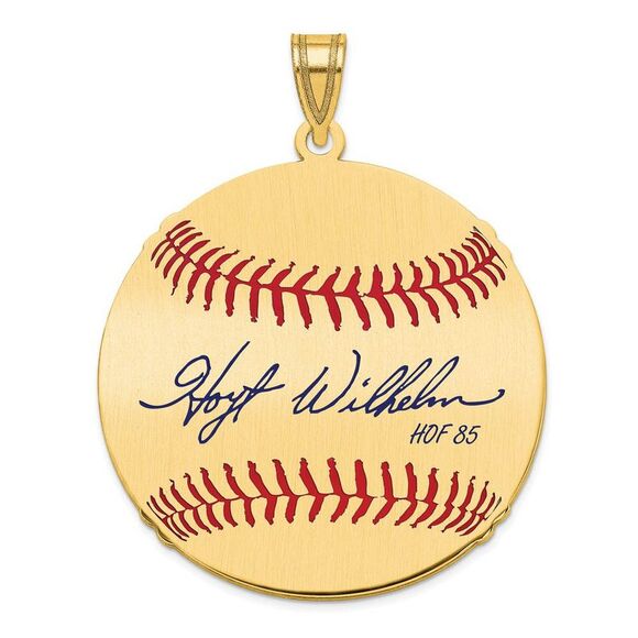 14K Gold Plated Hoyt Wilhelm Signature LG Enamel Baseball Pendant